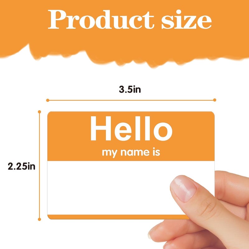 labelon 3.5" x 2.25" Name Tags Sticker, 200Pcs Hello My Name is Stickers, Orange Name Badge Name Tags Label for Office, Meeting, School, Teachers and Mailing - Image 2
